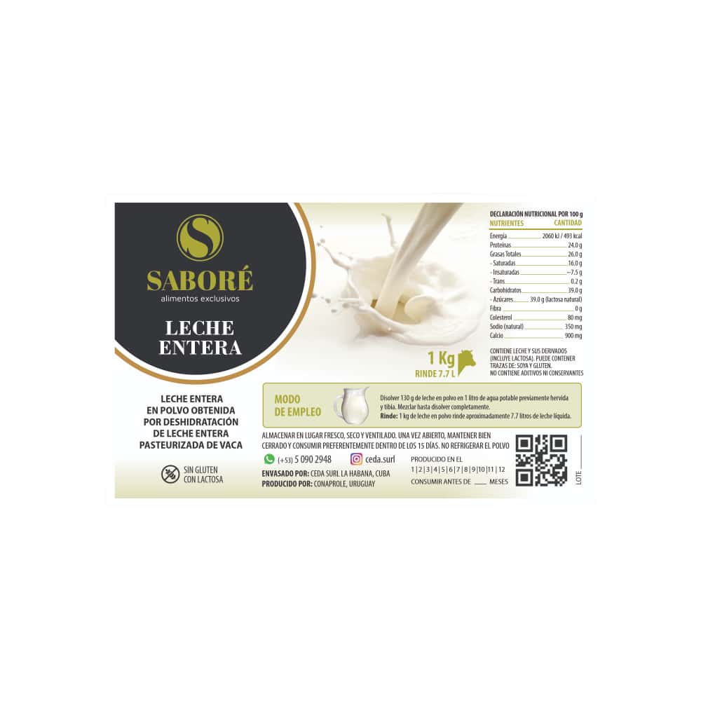 Leche en polvo entera Saboré (1 kg / 2.20 lb) - Miniatura 2