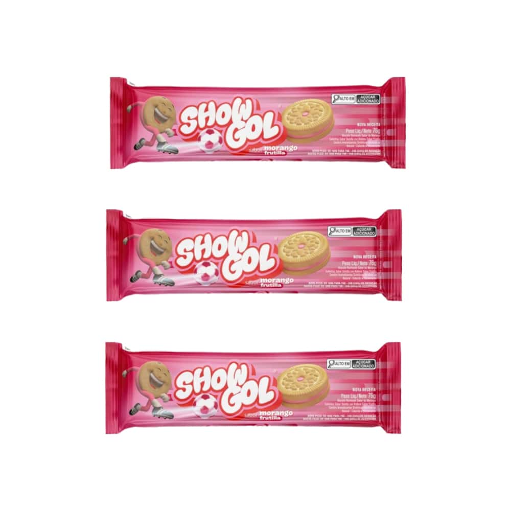 Galletas sabor vainilla rellenas con crema sabor a fresa Show Gol (3 x 76 g / 2.68 oz) - Miniatura 1