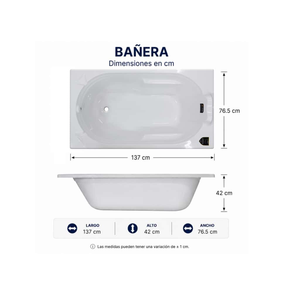 Bañera acrílica rectangular color blanco Zeric Modelo SFS-2 - Miniatura 2