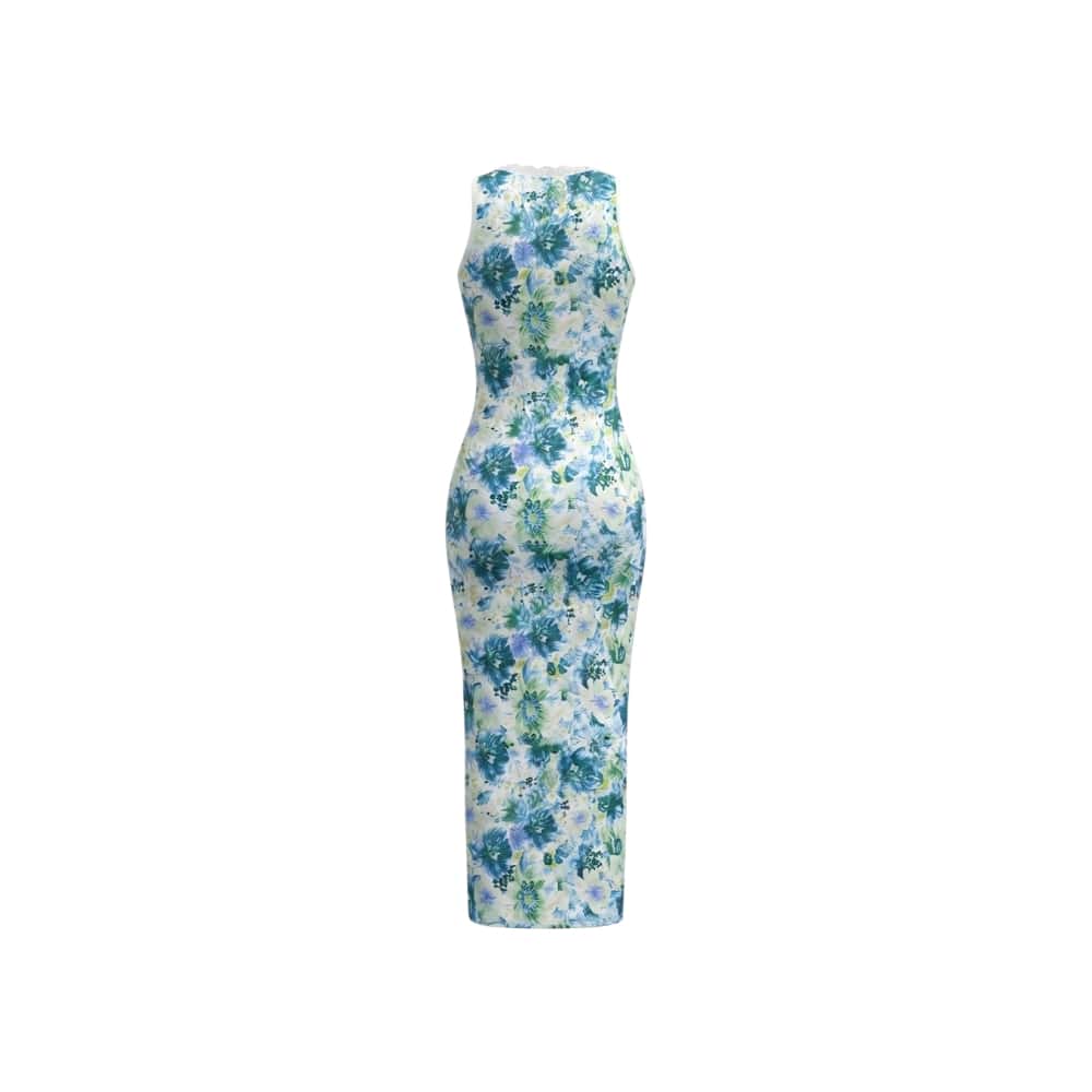 Vestido largo ajustado sin mangas con estampado floreado en tonos verde y azul Mana Fashion (Talla única) - Miniatura 2