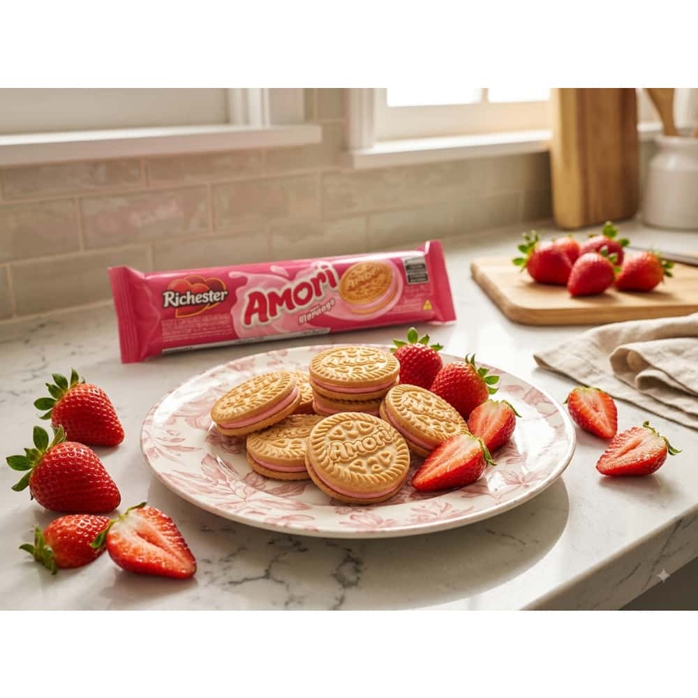 Galletas de vainilla con relleno sabor fresa Amori Richester (71 g / 2.5 oz) - Miniatura 5