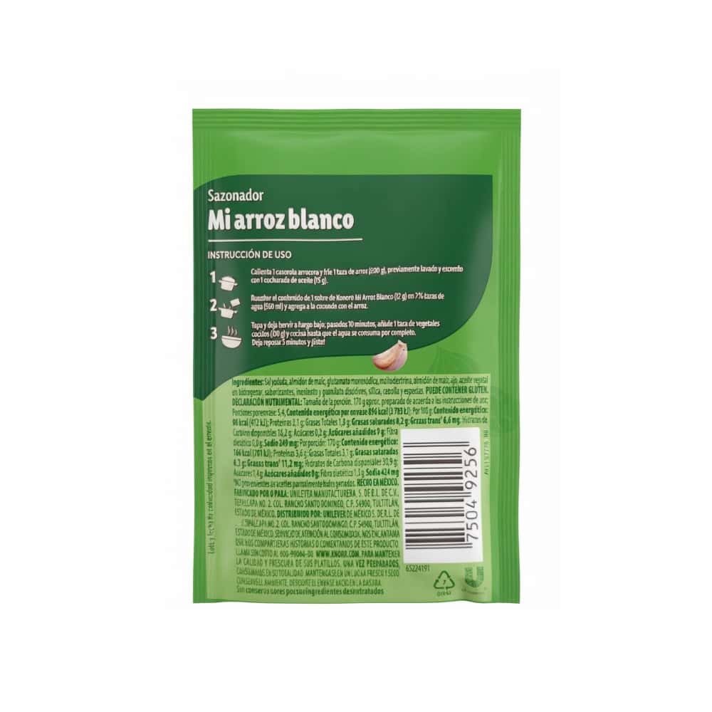 Sazonador para arroz blanco con ajo y cebolla Knorr (12 g) - Miniatura 3