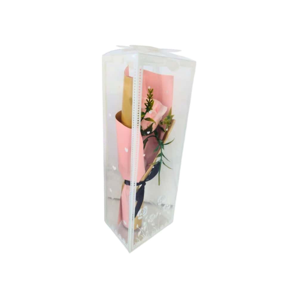 Ramo de flor decorativa rosado claro en caja transparente Tiara - Miniatura 2