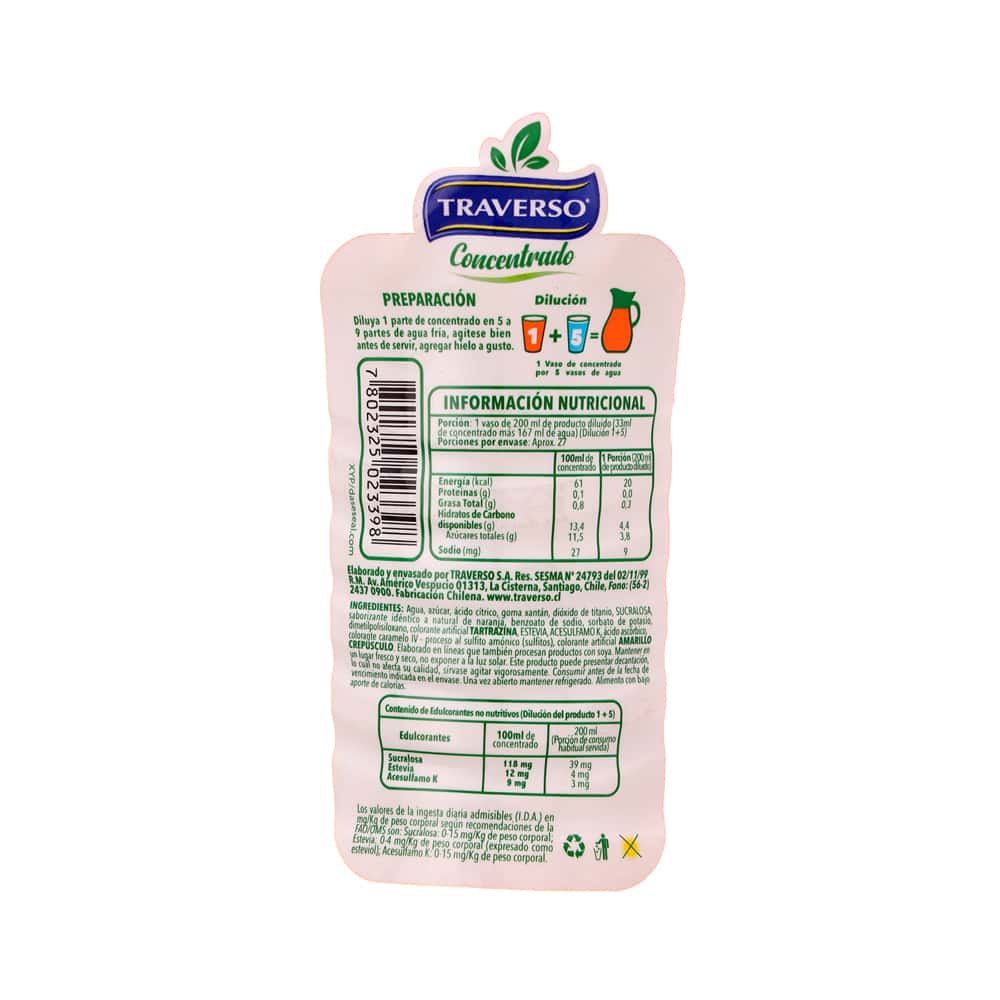 Jugo concentrado sabor naranja Traverso (900 ml) - Miniatura 3