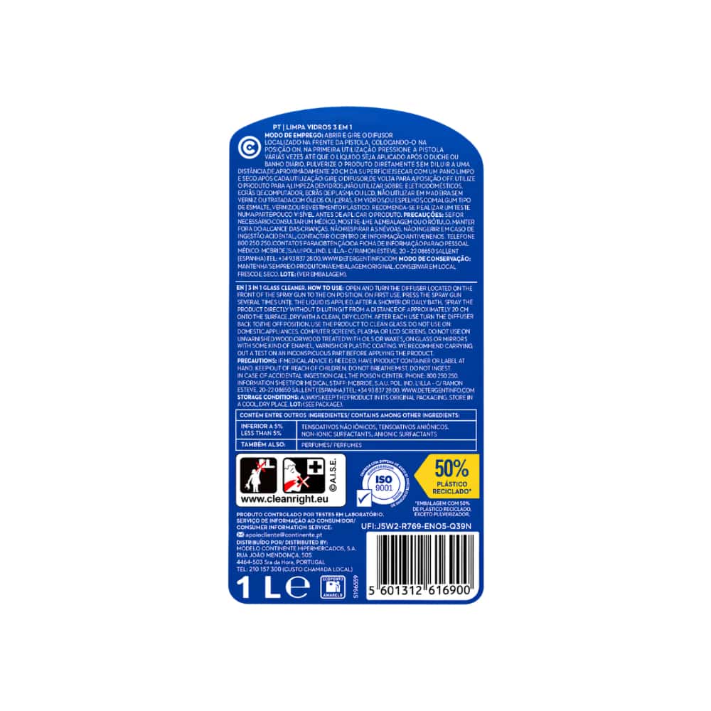 Spray limpiacristales 3 en 1 Continente (1 L / 33.81 floz) - Miniatura 3