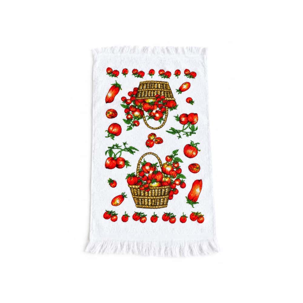 Toalla de cocina blanca decorativa con estampado de cestas con tomates 30 cm x 50 cm Century Tex - Miniatura 1