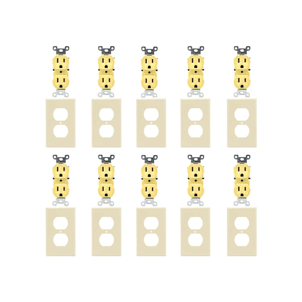 Set de 10 tomacorrientes doble de 125 V / 15 A con tapas Troen - Miniatura 1