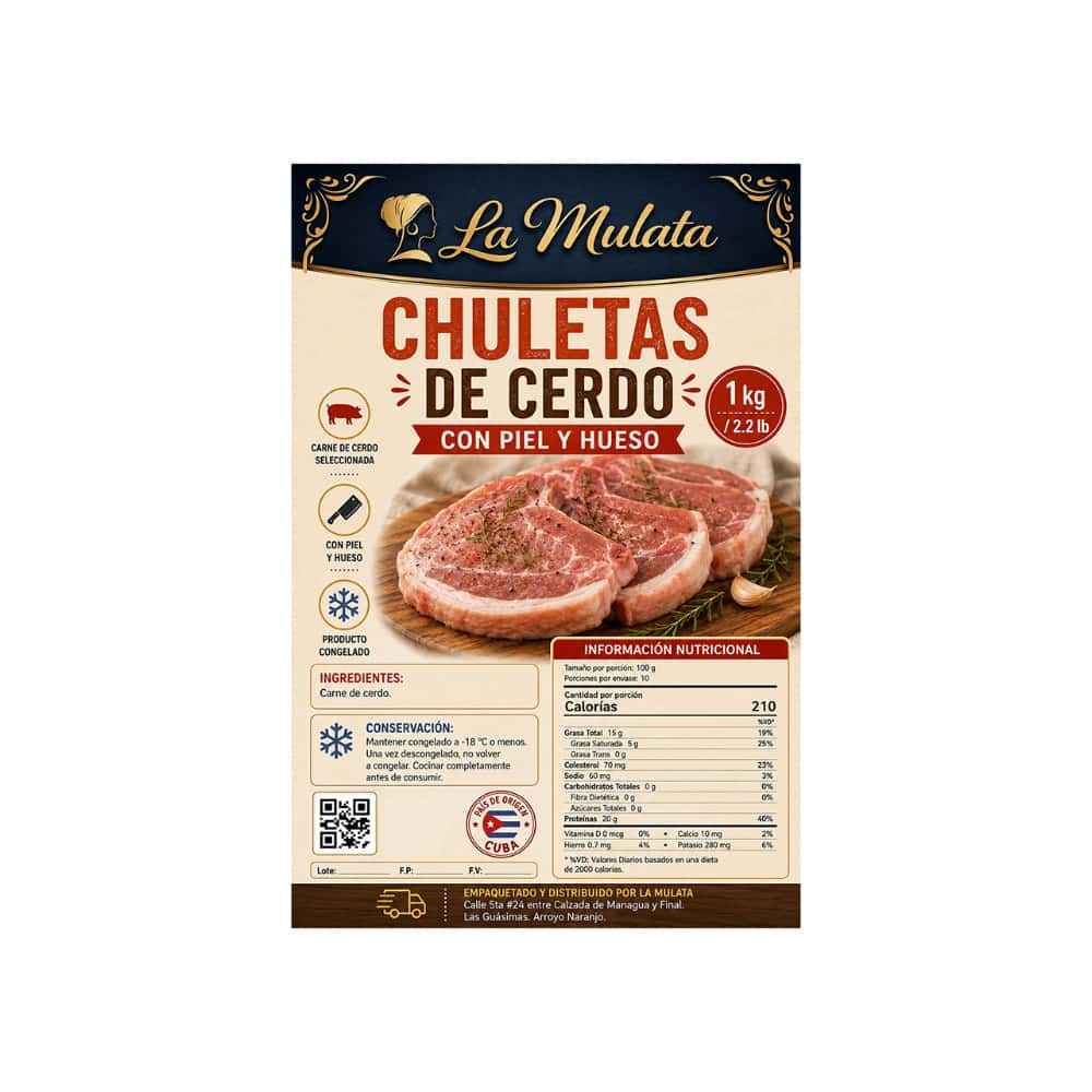 Chuletas de cerdo con piel y hueso La Mulata (1 kg / 2.2 lb) - Miniatura 2