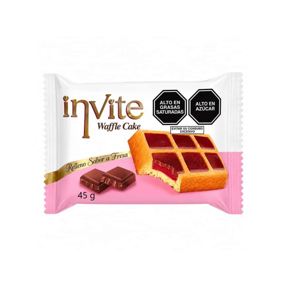 Pastel de waffle relleno con salsa sabor a fresa y cobertura sabor a chocolate Invite (45 g / 1.58 oz) - Miniatura 1