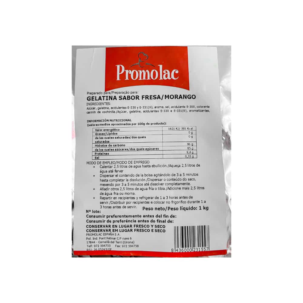 Gelatina sabor fresa Promolac (1 kg / 2.2 lb) - Miniatura 2