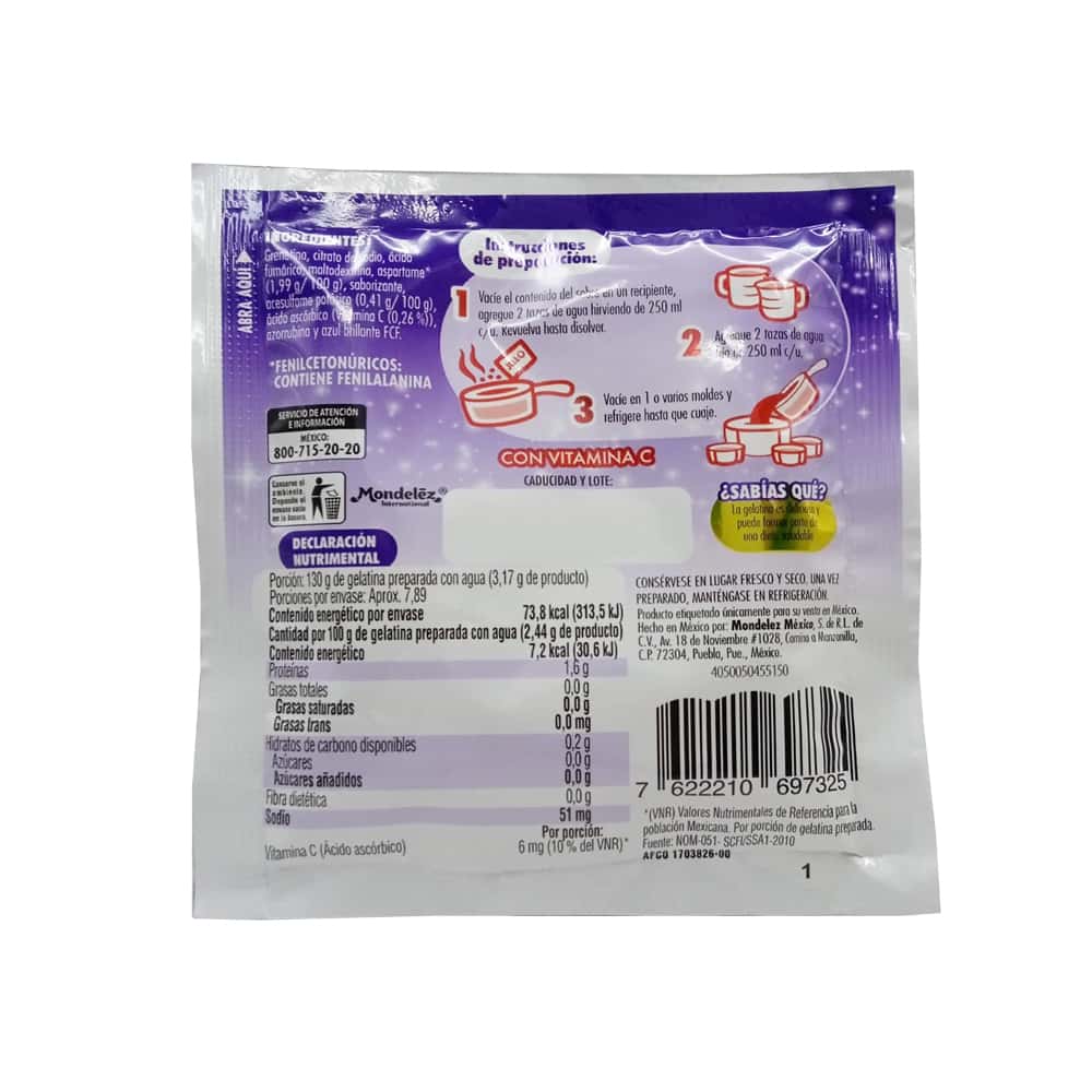 Gelatina sin azúcar fortificada con vitamina C sabor uva Jell-O (25 g) - Miniatura 2