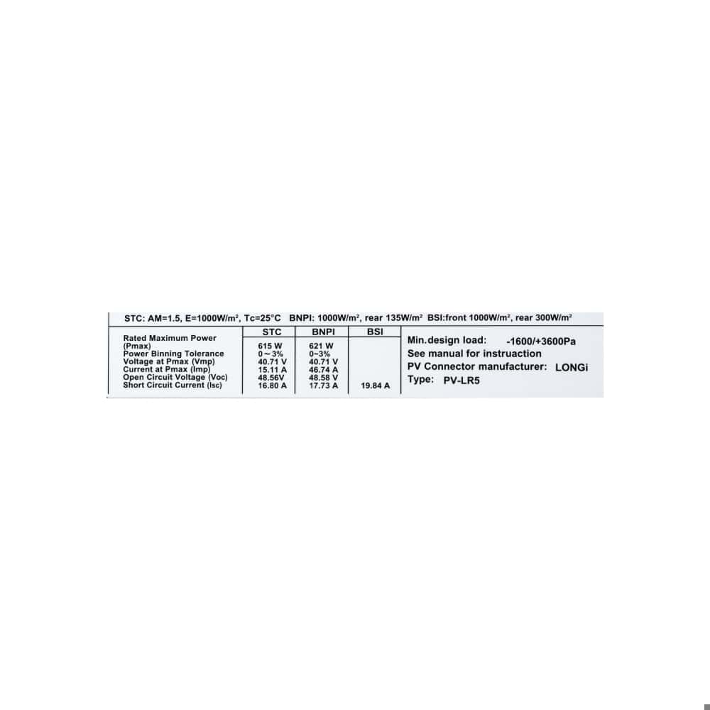 Panel Solar Bifacial LONGi 615 W LR8-66HGD-615M - Miniatura 3
