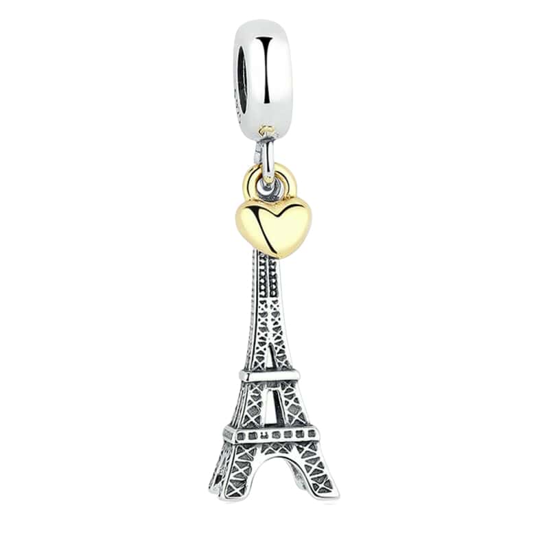 Charm colgante de plata S925 estilo Pandora torre Eiffel con corazón - Miniatura 1