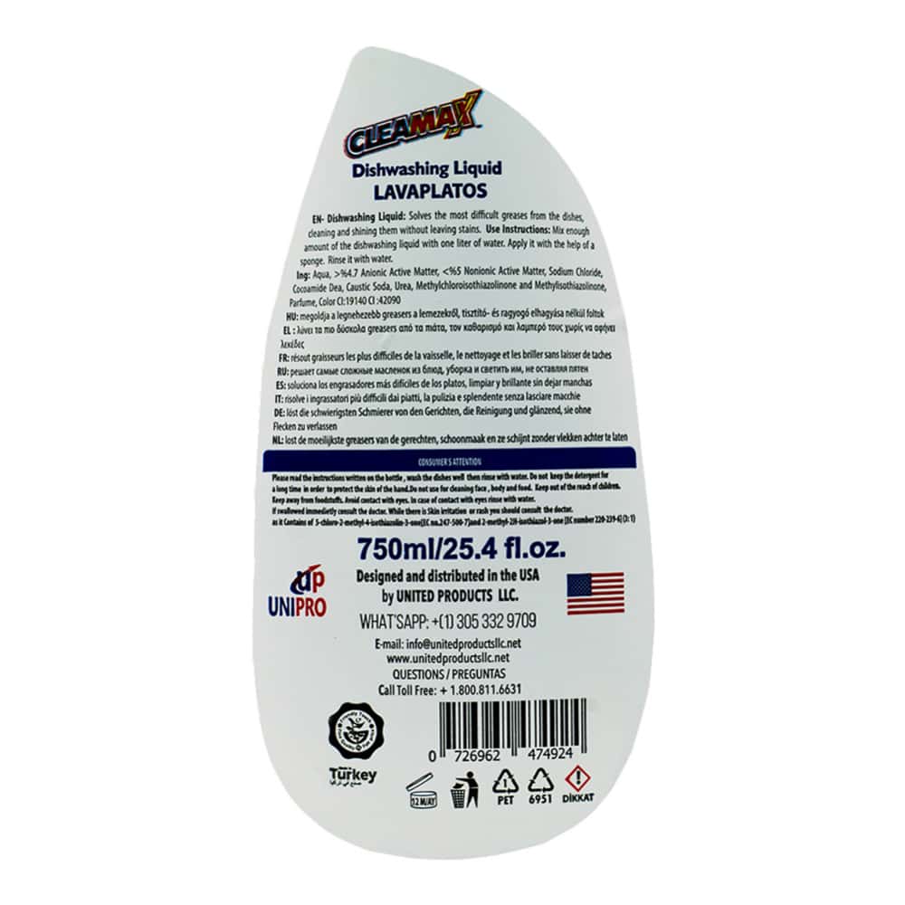 Detergente líquido lavavajillas aroma manzana Cleamax (750 ml) - Miniatura 3