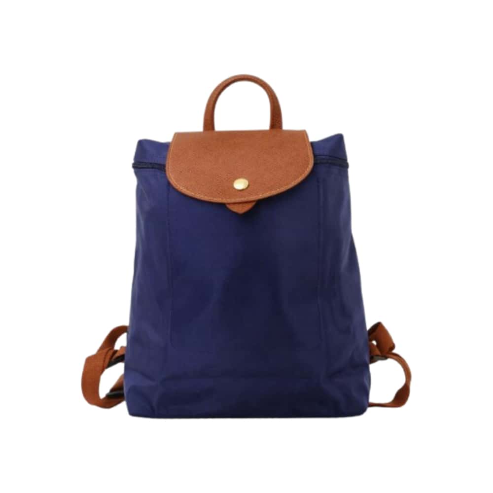 Mochila convertible de nailon azul marino con detalles en camel Isabella - Miniatura 2