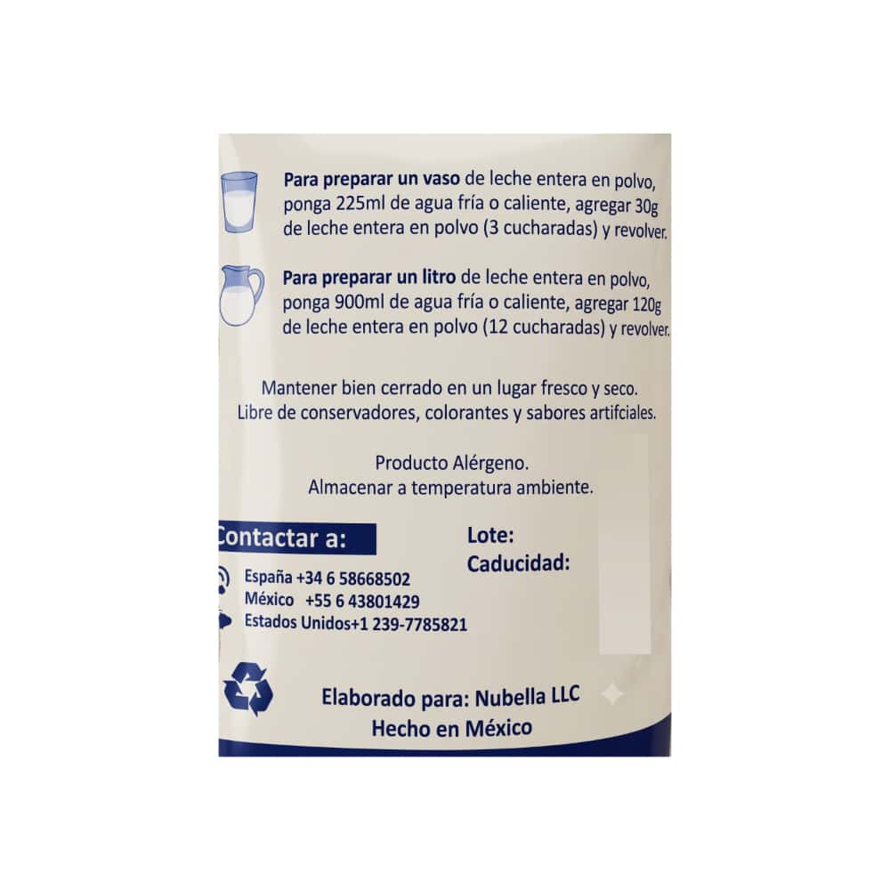 Leche en polvo entera Nubella (1 kg / 2.2 lb) - Miniatura 4