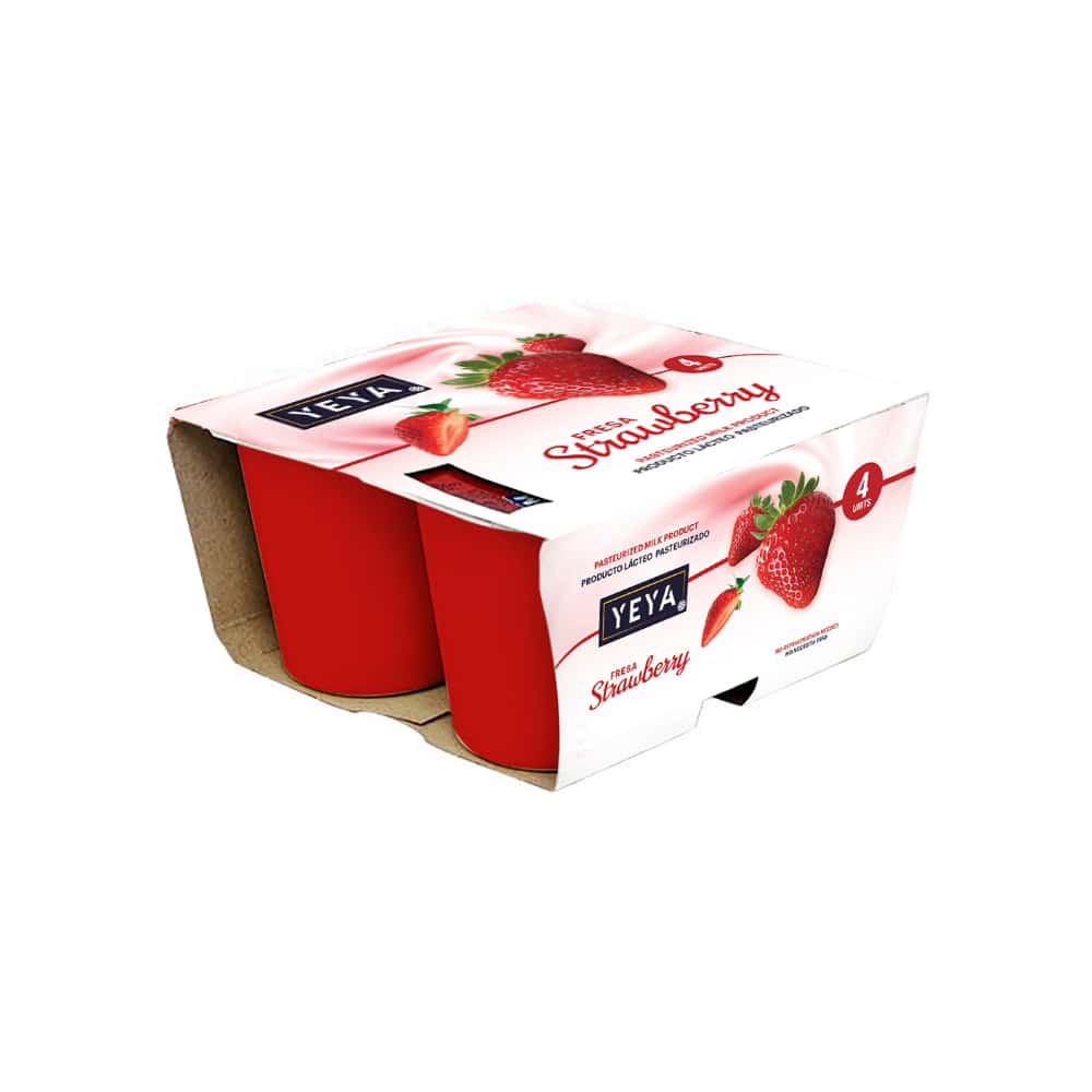 Yogurt pasteurizado sabor a fresa YEYA (4 x 125 g / 4.41 oz) - Miniatura 1