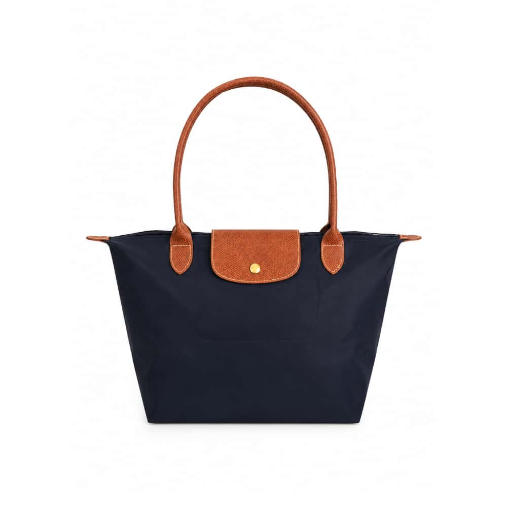 Bolso de nailon azul marino plegable con detalles camel y asas extraíbles Isabella - Miniatura 4