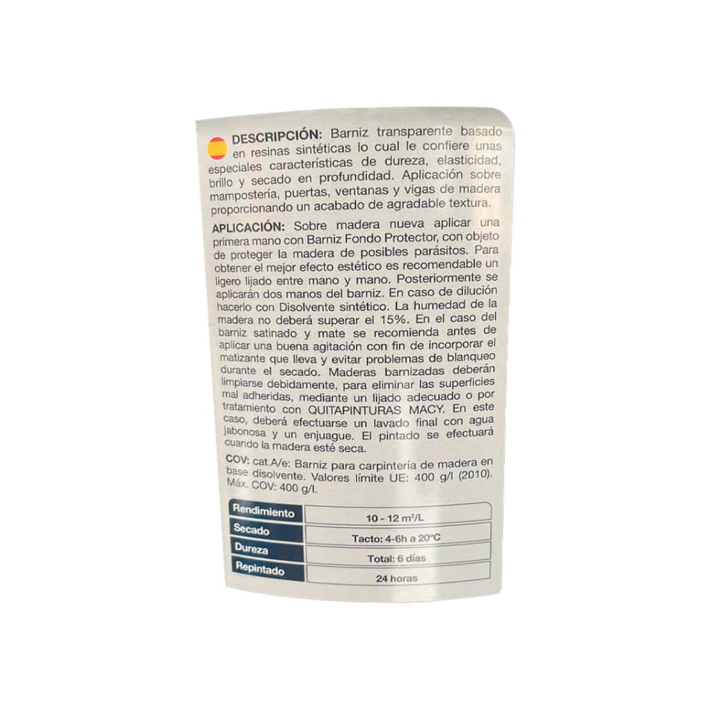 Barniz brillo profesional incoloro para maderas base disolvente Macy (750 ml) - Miniatura 4