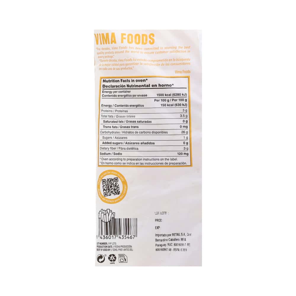 Patatas -papas- prefritas congeladas Vima Foods (1 kg / 2.2 lb) - Miniatura 4