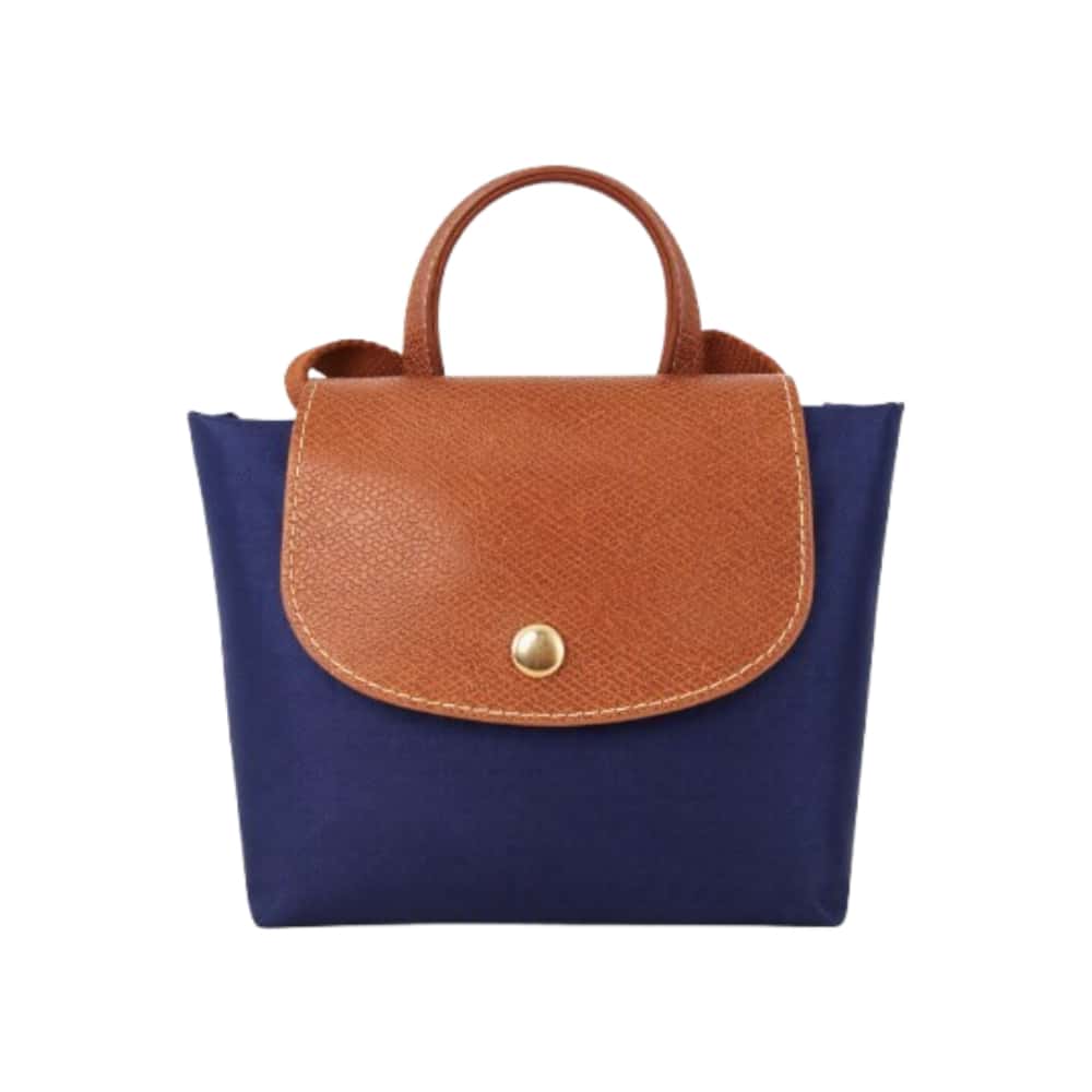 Mochila convertible de nailon azul marino con detalles en camel Isabella - Miniatura 1