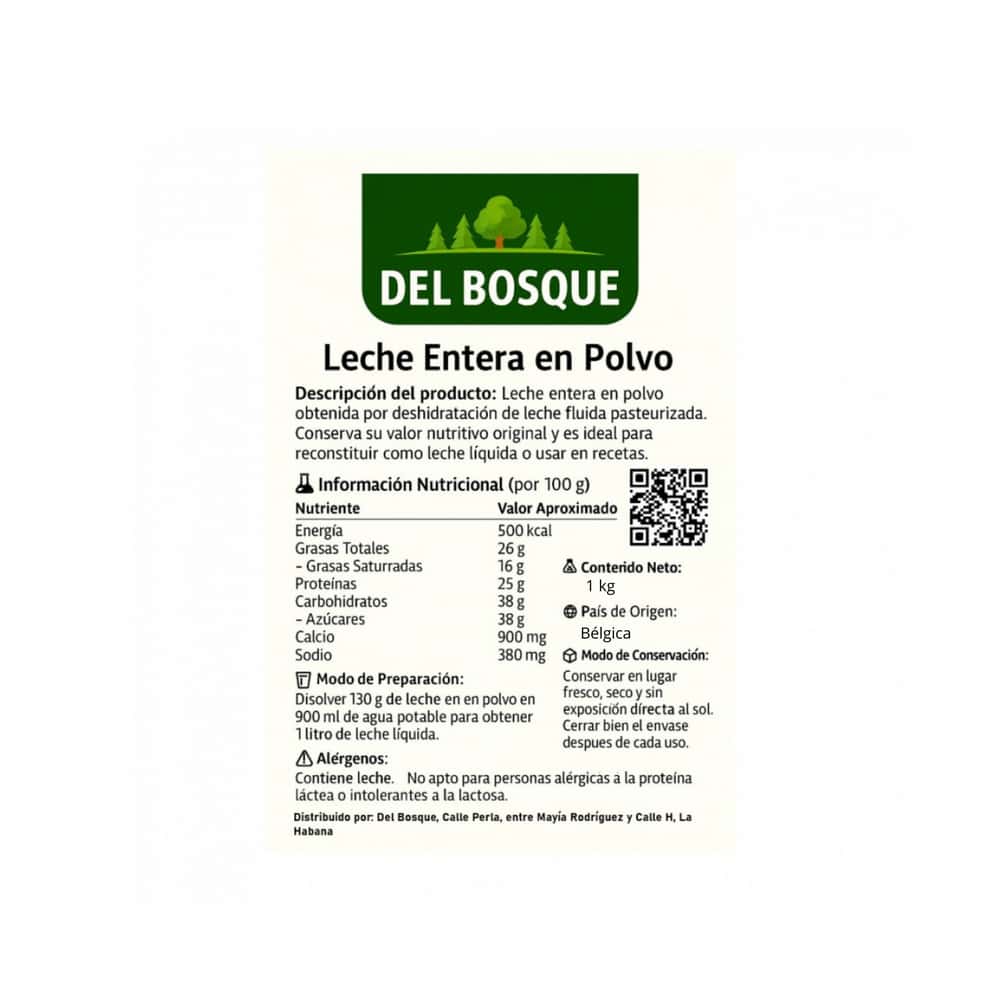 Leche en polvo entera Del Bosque (1 kg / 2.2 lb) - Miniatura 2
