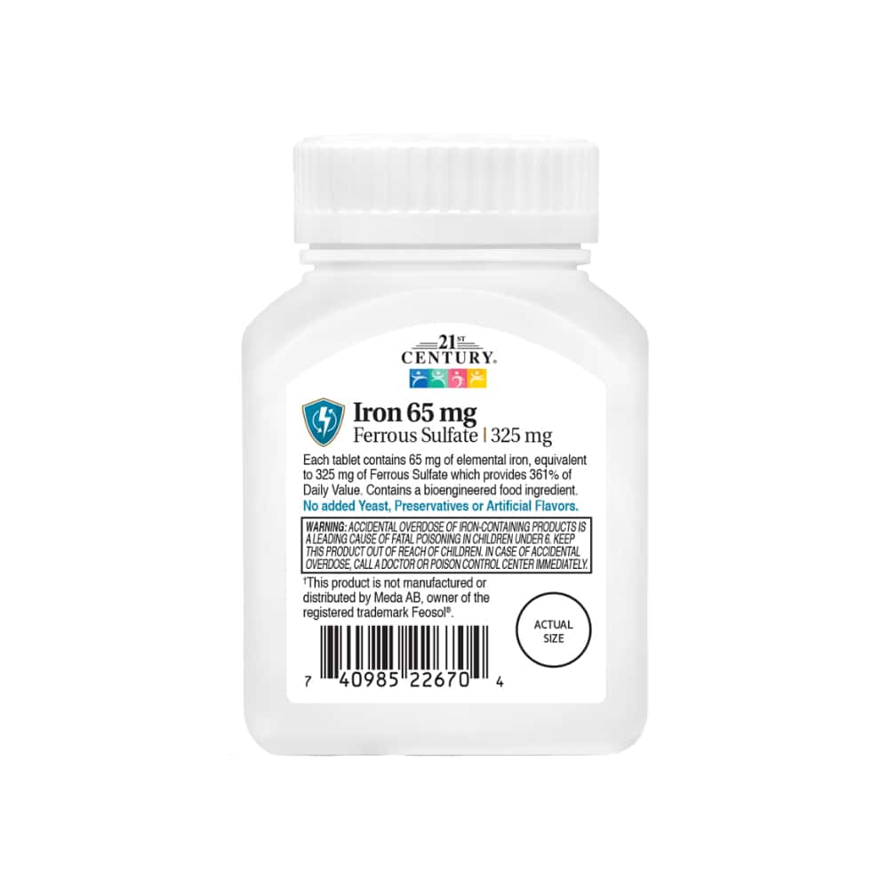 Hierro elemental 65 mg 21st Century (120 tabletas) - Miniatura 3