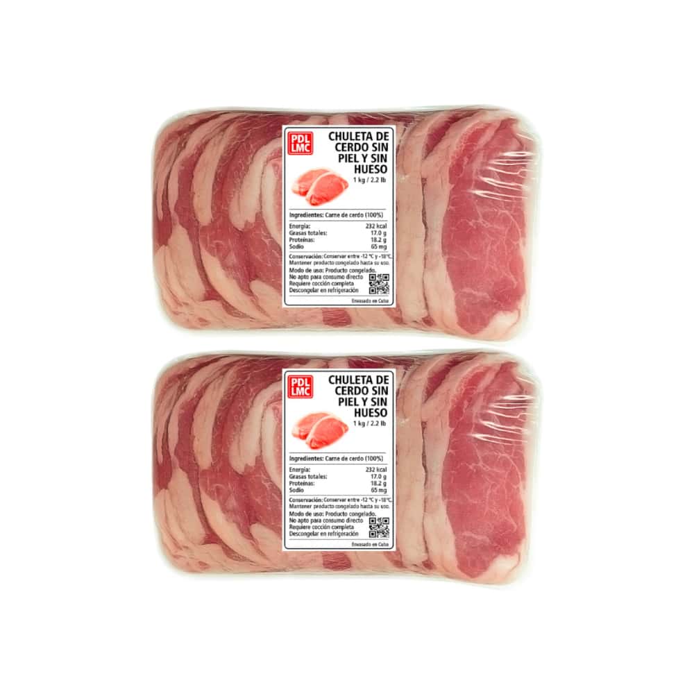 Chuleta de cerdo sin piel y sin hueso PDL LMC (2 x 1 kg / 2.2 lb) - Miniatura 1