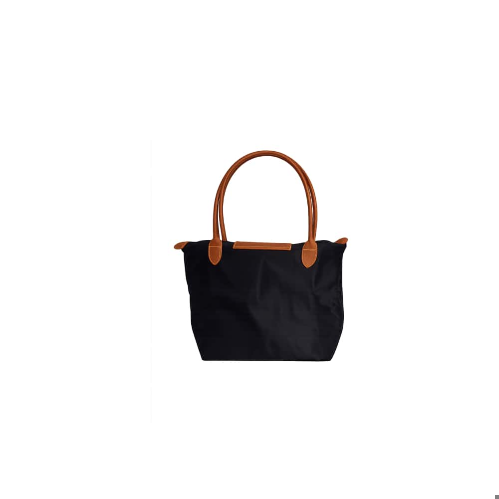 Bolso de nailon negro plegable con detalles camel y asas extraíbles Isabella - Miniatura 4