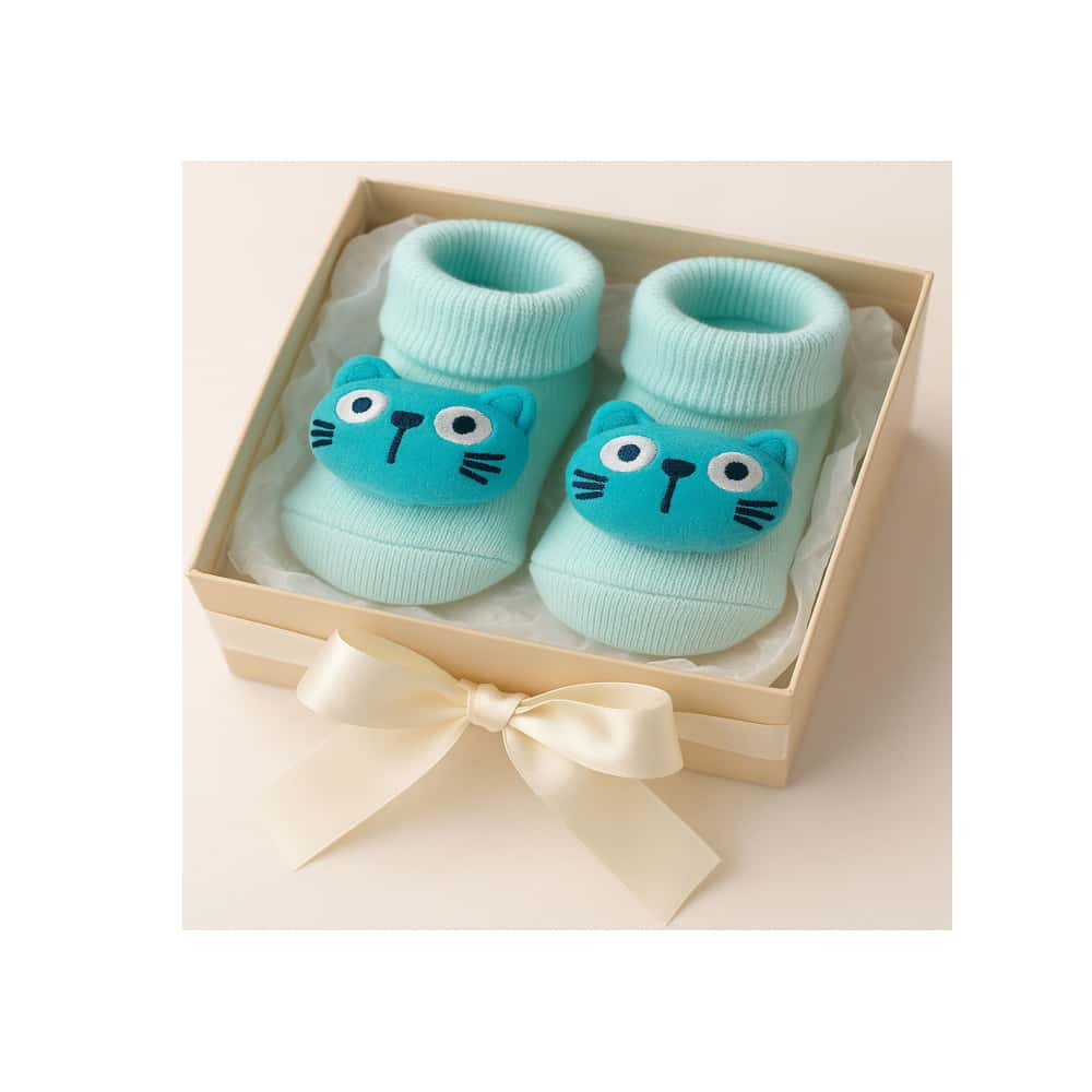 Par de calcetines de color celeste con sonajero de peluche para bebé Ayaydin Miroglio - Miniatura 2