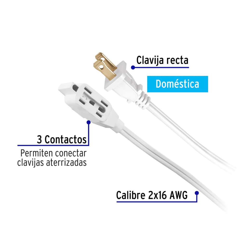 Extensión eléctrica blanca 2 m Volteck ED-2BR - Miniatura 4