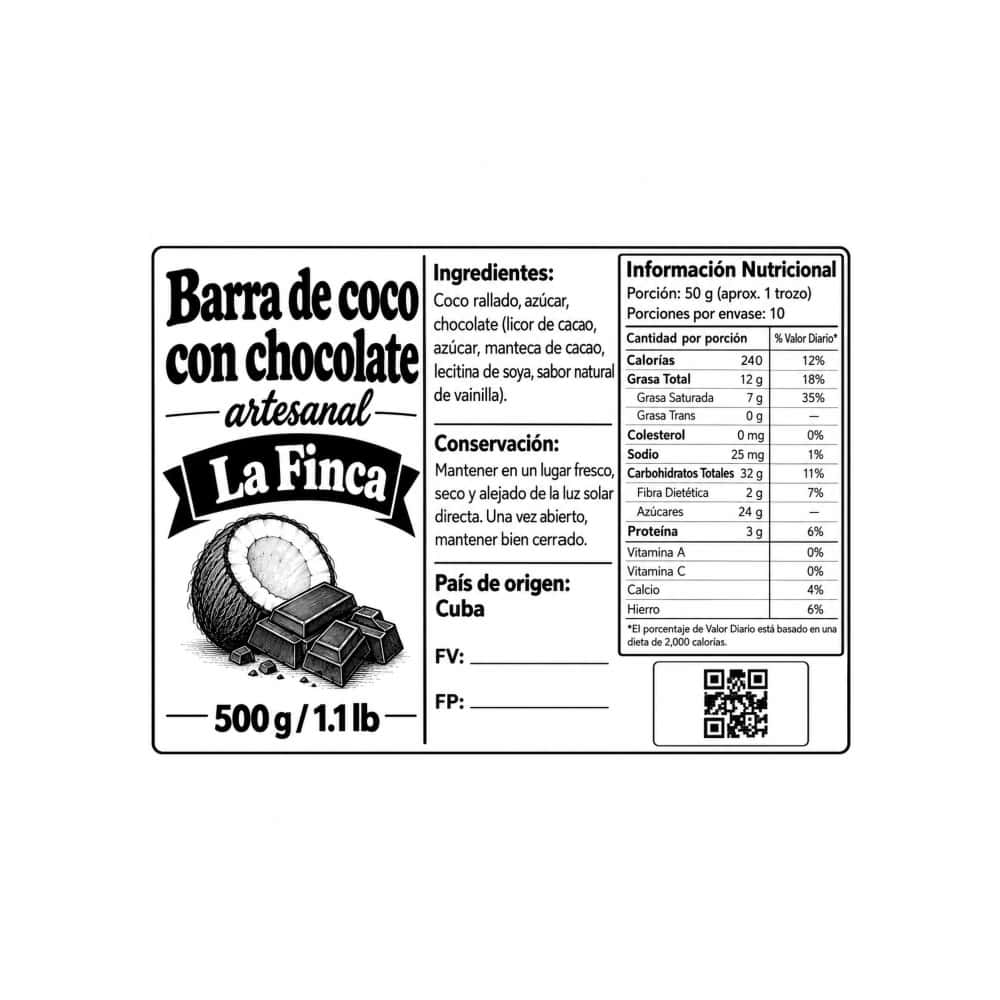 Barra de coco con chocolate artesanal La Finca (500 g / 1.1 lb) - Miniatura 4