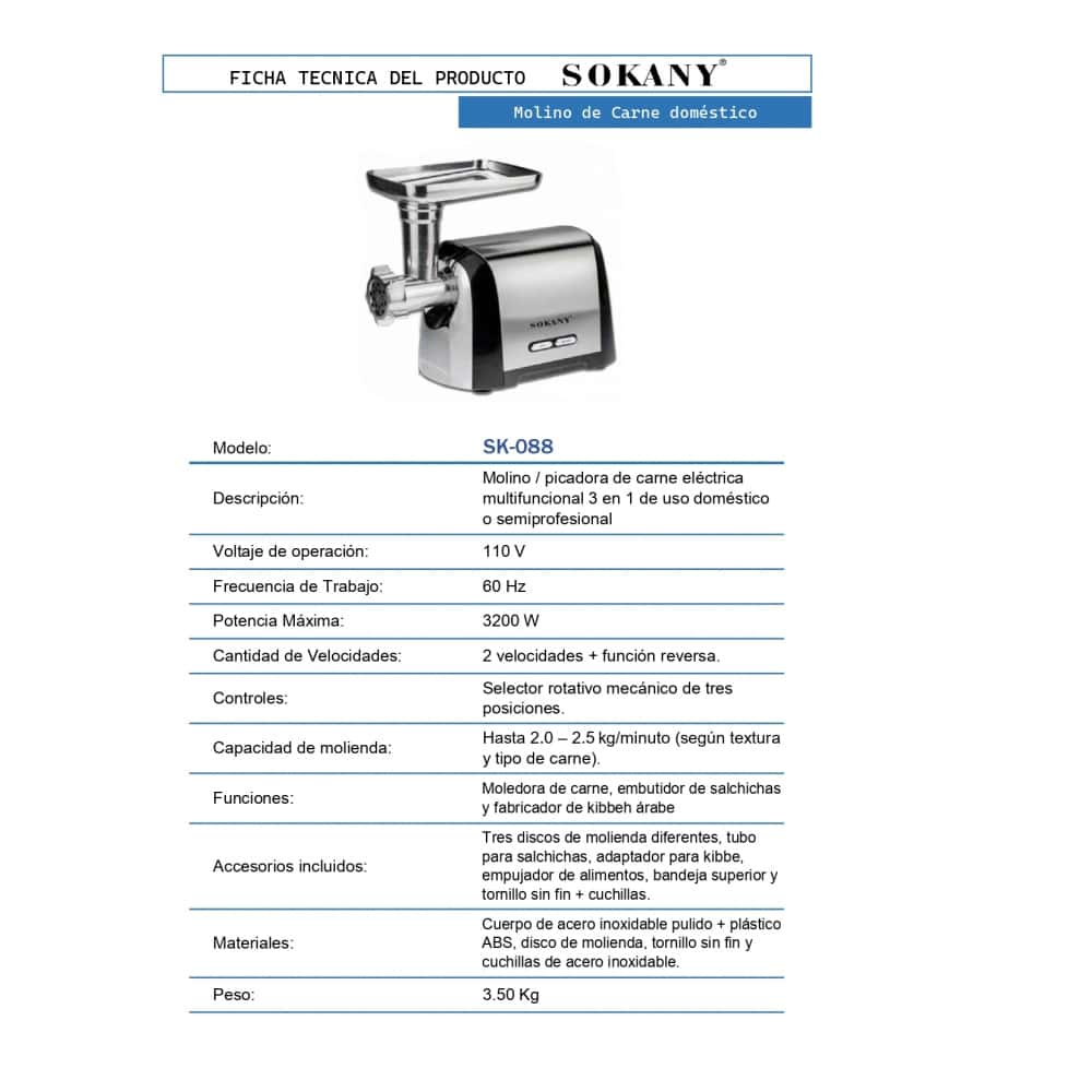 Molino moledor de carne doméstico Sokany SK-088 - Miniatura 3