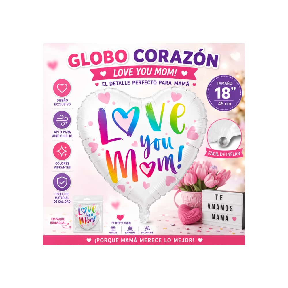 Globo en forma de corazón con cartel de Love you mom Balloon (17 pulgadas) - Miniatura 4