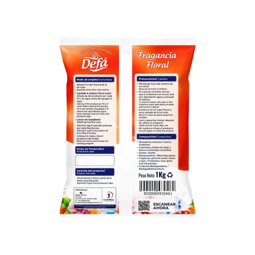 Detergente en polvo multiusos fragancia floral Defá (8 x 1 kg / 2.2 lb) - Miniatura 2