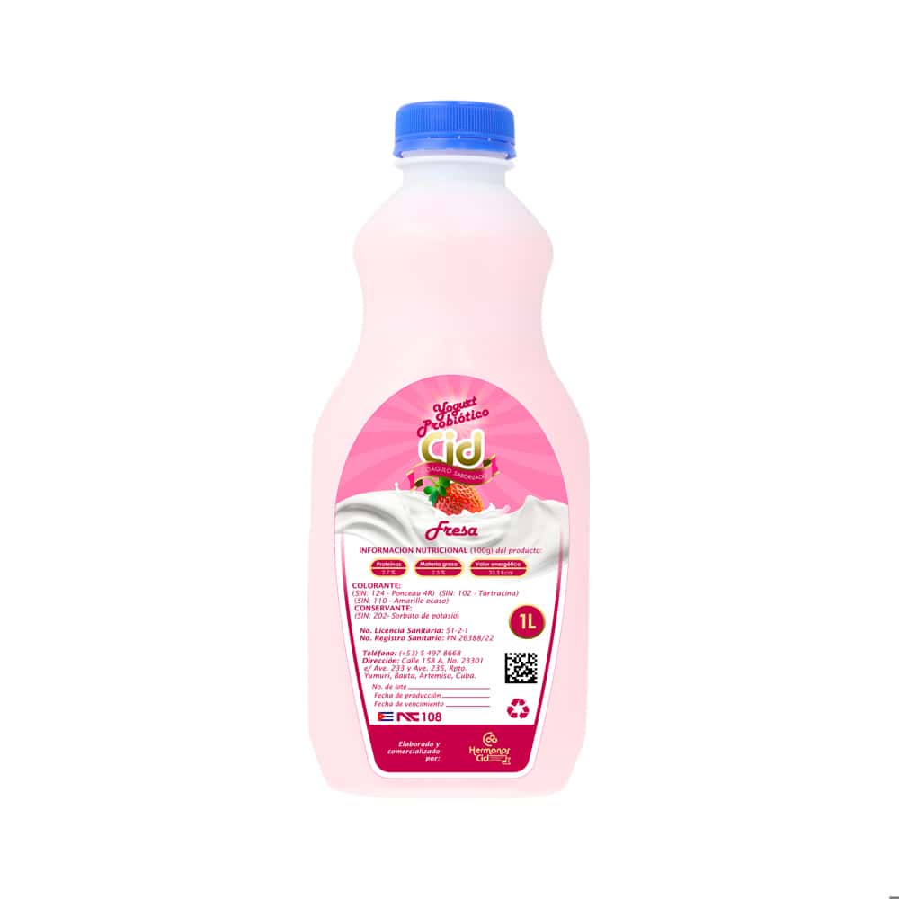 Yogurt probiótico de coágulo saborizado de fresa Cid (1 L) - Miniatura 4