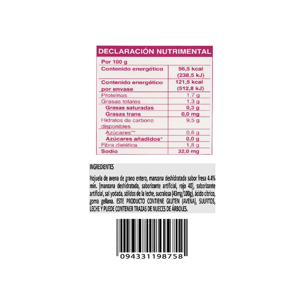 Avena integral instantánea sin azúcar sabor fresa con crema Granvita (35 g / 1.23 oz) - Miniatura 6