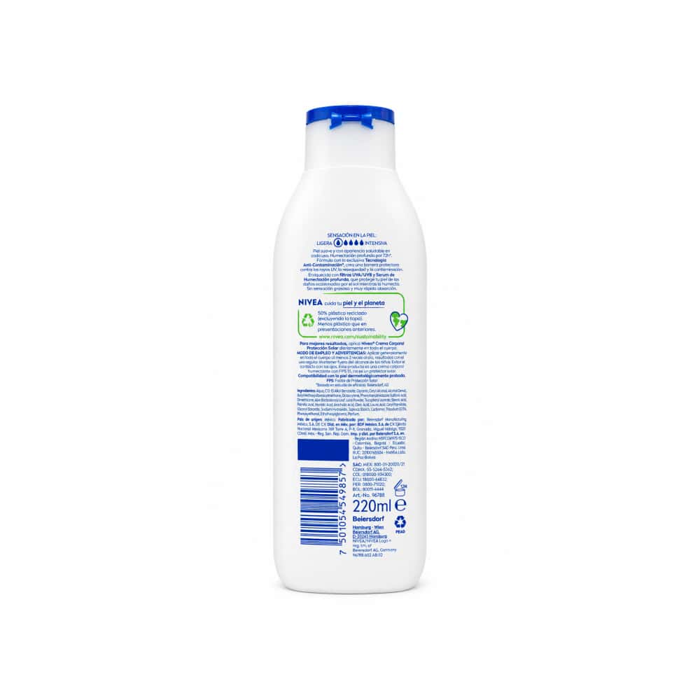 Crema corporal humectante con protección solar FPS15 72 H Nivea (220 ml) - Miniatura 3