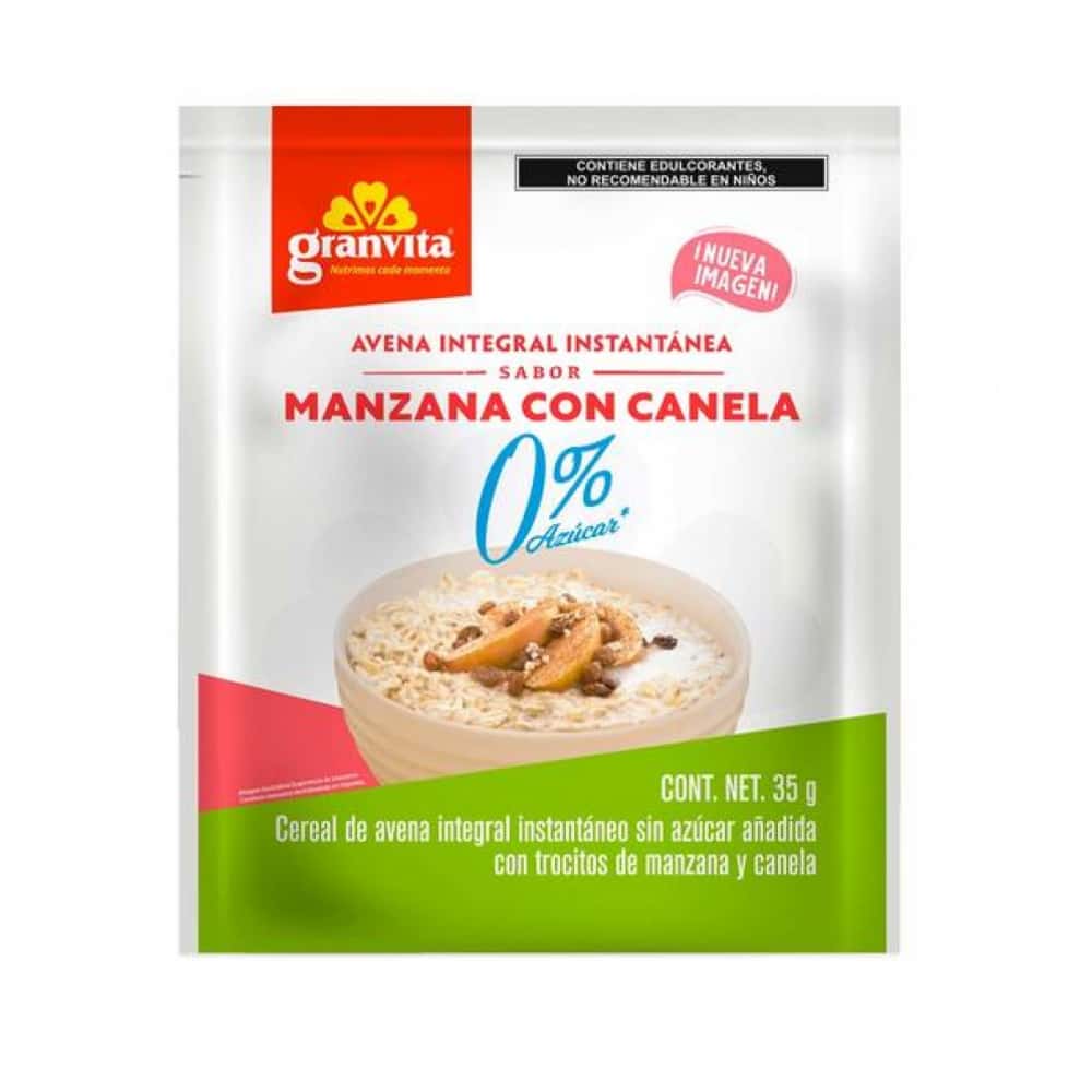 Avena integral instantánea sin azúcar sabor manzana con canela Granvita (35 g / 1.23 oz) - Miniatura 1