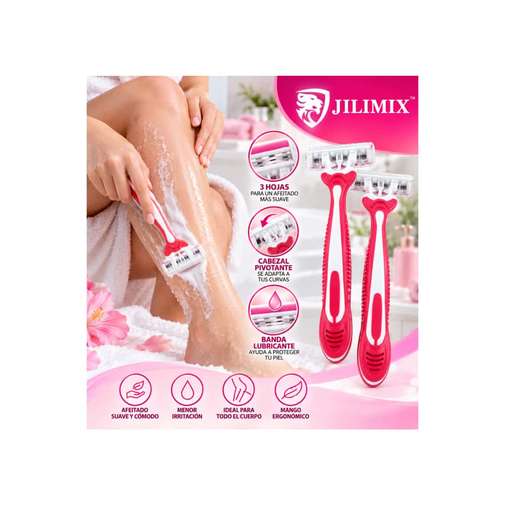 Máquinas de afeitar desechables para mujer de 3 hojas Jilimix (2 U) - Miniatura 3