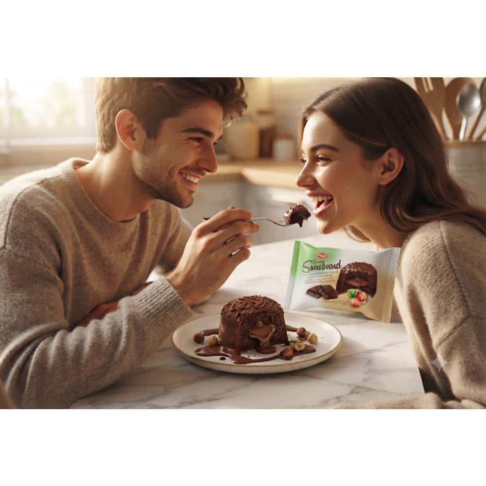 Pastel de chocolate relleno y cubierto con crema de cacao y avellanas Snowboard Brawo ANI (40 g / 1.41 oz) - Miniatura 5