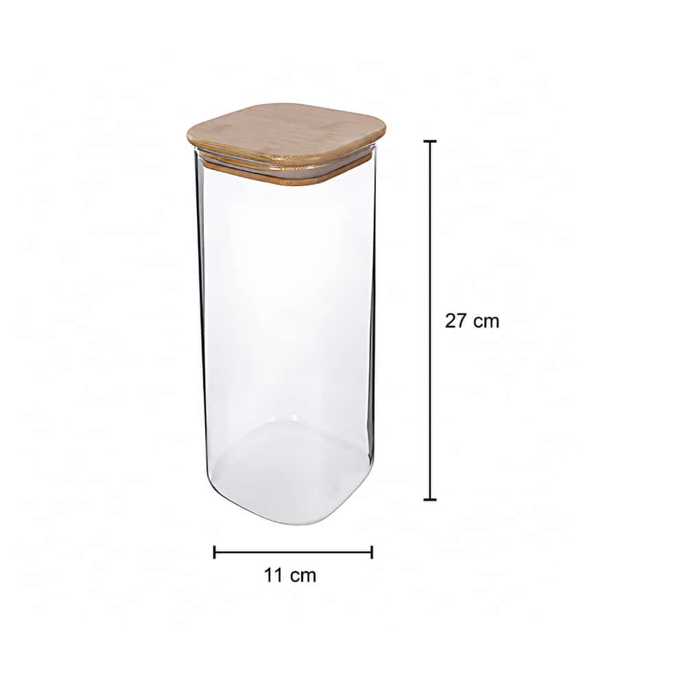 Envase - Recipiente - de borosilicato cuadrado con tapa de bambú de 1800 ml - Miniatura 2