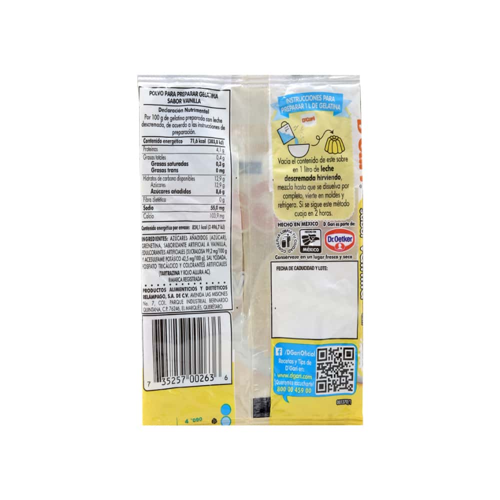 Polvo para preparar gelatina con leche sabor vainilla D´Gari (120 g / 4.23 oz) - Miniatura 4