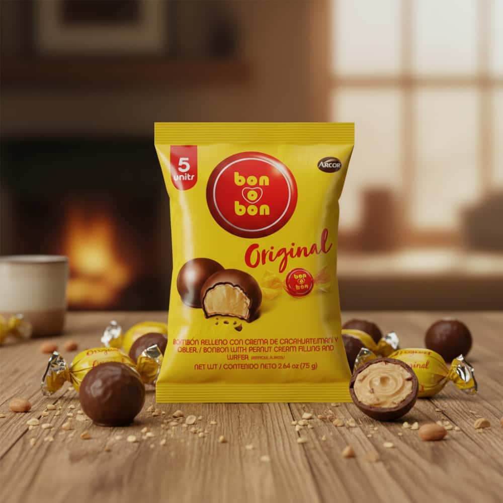 Bombón original relleno con crema de cacahuate / maní y oblea Bon o Bon (2 x 75 g / 2.64 oz) - Miniatura 4