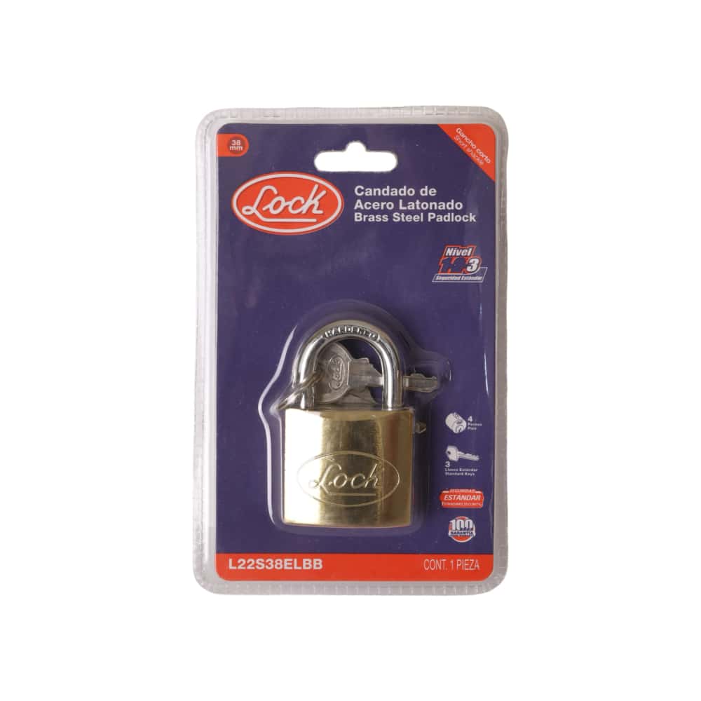 Candado de acero latonado 38 mm llave estándar Lock L22S38ELBB - Miniatura 2
