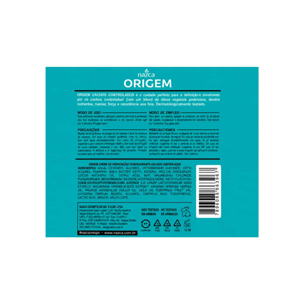 Crema acondicionante de hidratación para rizos/cachos controlados – restauración y fuerza Nazca Origem (1 kg / 2.2 lb) - Miniatura 3