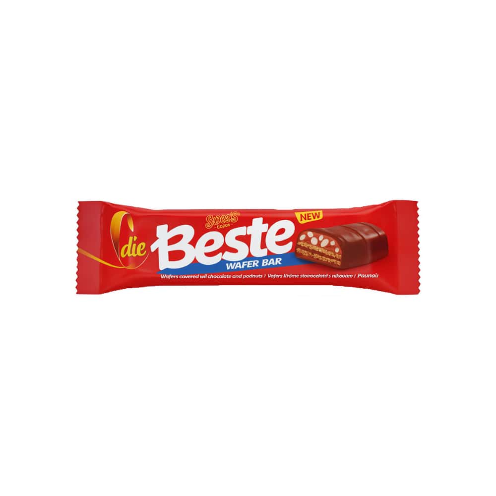 Oblea recubierta de chocolate con crema de avellana y relleno de crema de cacao con maní Die Beste (55 g) - Miniatura 1
