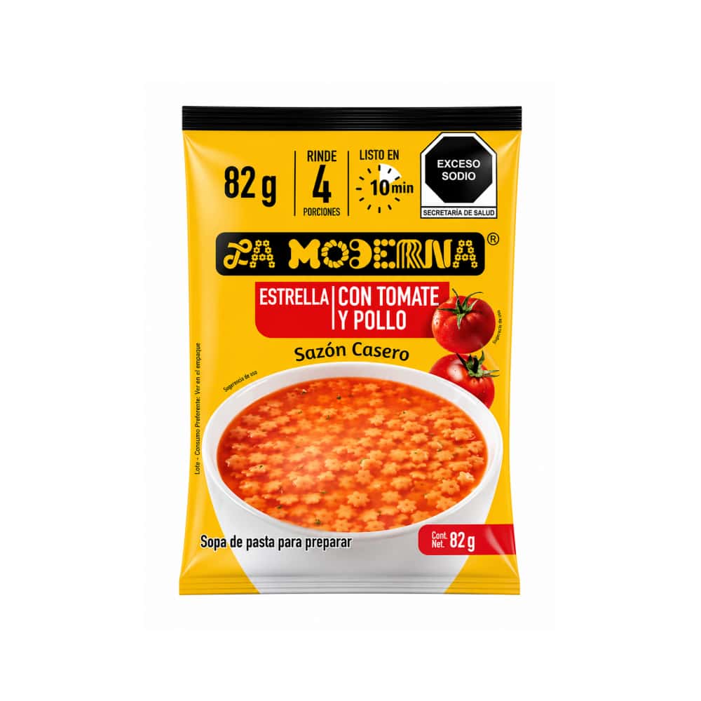 Sopa de pasta estrella con tomate y pollo La Moderna (82 g / 2.89 oz) - Miniatura 1