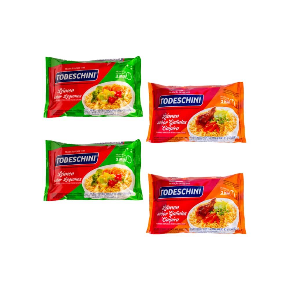 Combo de Fideos instantáneos sabor a legumbres Todeschini (85 g / 2.99 oz) + Fideos instantáneos sabor a pollo de corral Todeschini (85 g / 2.99 oz) - Miniatura 1