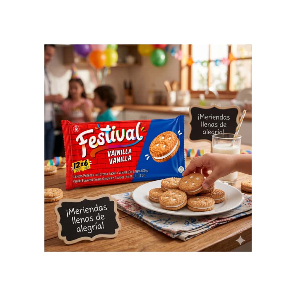 Galletas dulces rellenas con crema sabor a vainilla Festival Noel (600 g / 1.32 lb) - Miniatura 4
